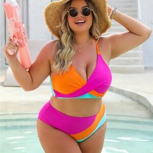 Vibrant Pink and Orange Women's Swimwear